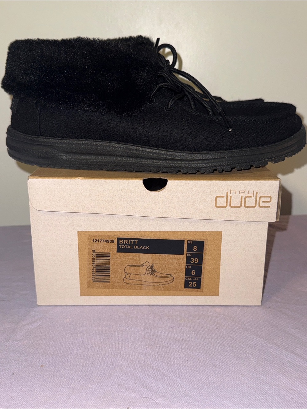 Hey Dude Britt Women's Ankle Boot in Black with Faux-Fur Collar